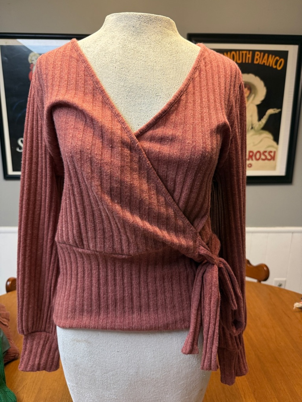 Perception Concept Ribbed Wrap-Front V-Neck Sweater - Dusty Rose